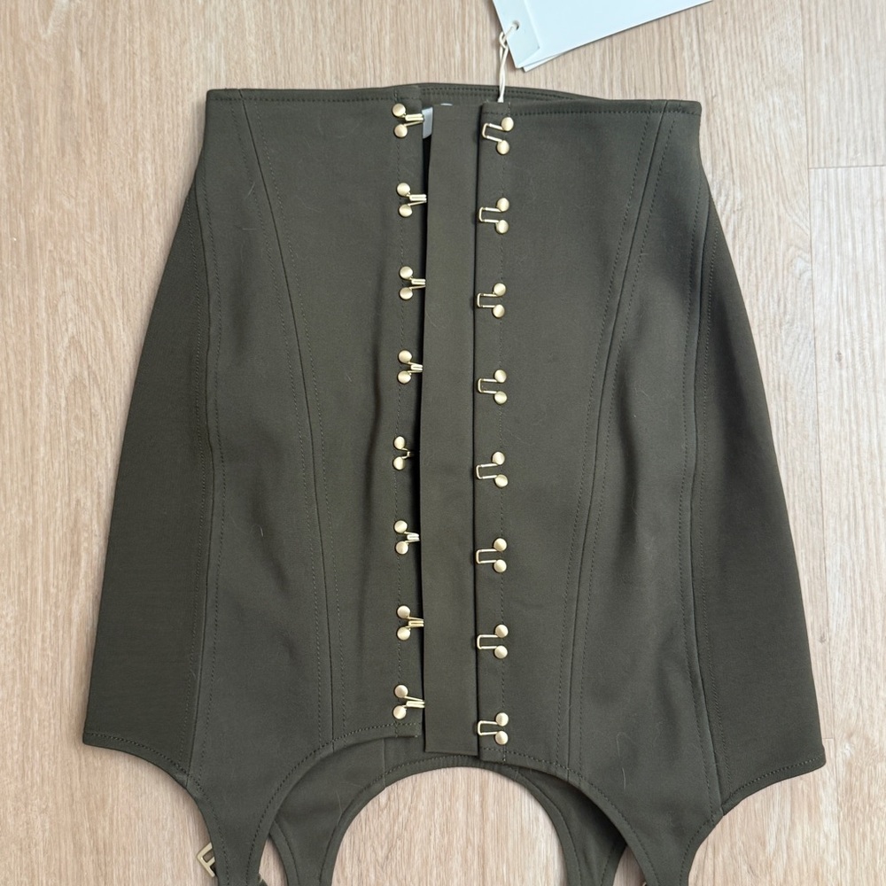 Dion Lee Olive Green Mini Skirt with Gold Hardware & Garter Straps - Picture 2 of 4